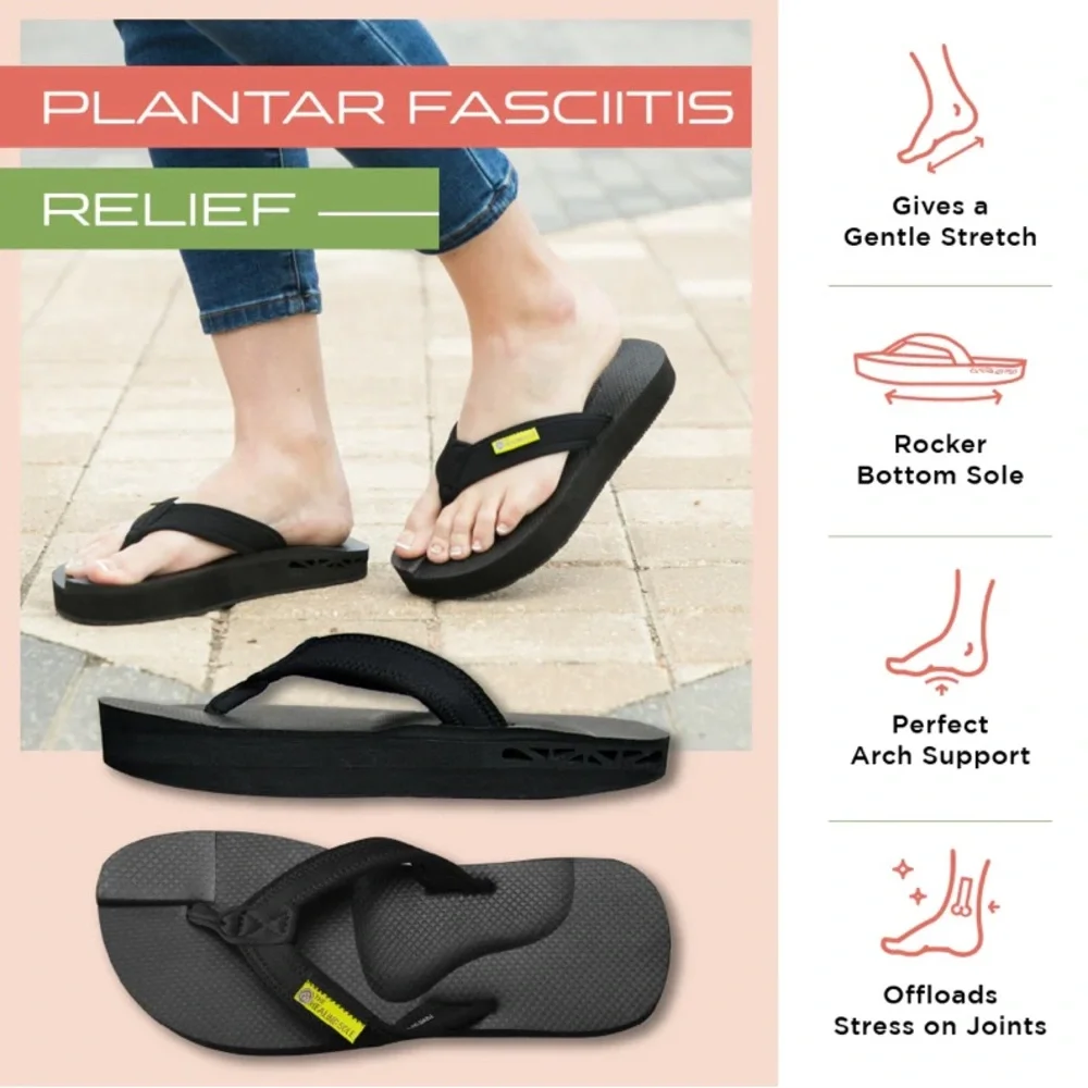 THE HEALING SOLE Plantar Fasciitis Flip Flop Sandals Black Size 11.5 W/10M